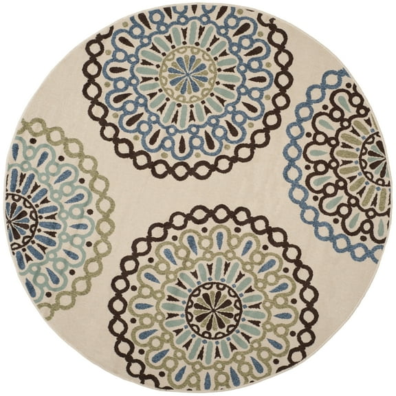 SAFAVIEH Veranda Axum Geometric Indoor/Outdoor Area Rug, Cream/Blue, 3' x 3' Round