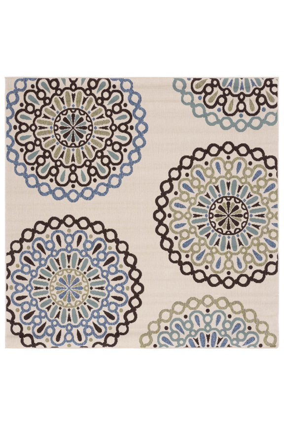 Veranda Axum Geometric Indoor/Outdoor Area Rug, Cream/Blue, 3' x 3' Square