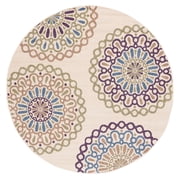SAFAVIEH Veranda Axum Geometric Indoor/Outdoor Area Rug, Cream/Green, 6'7" x 6'7" Round