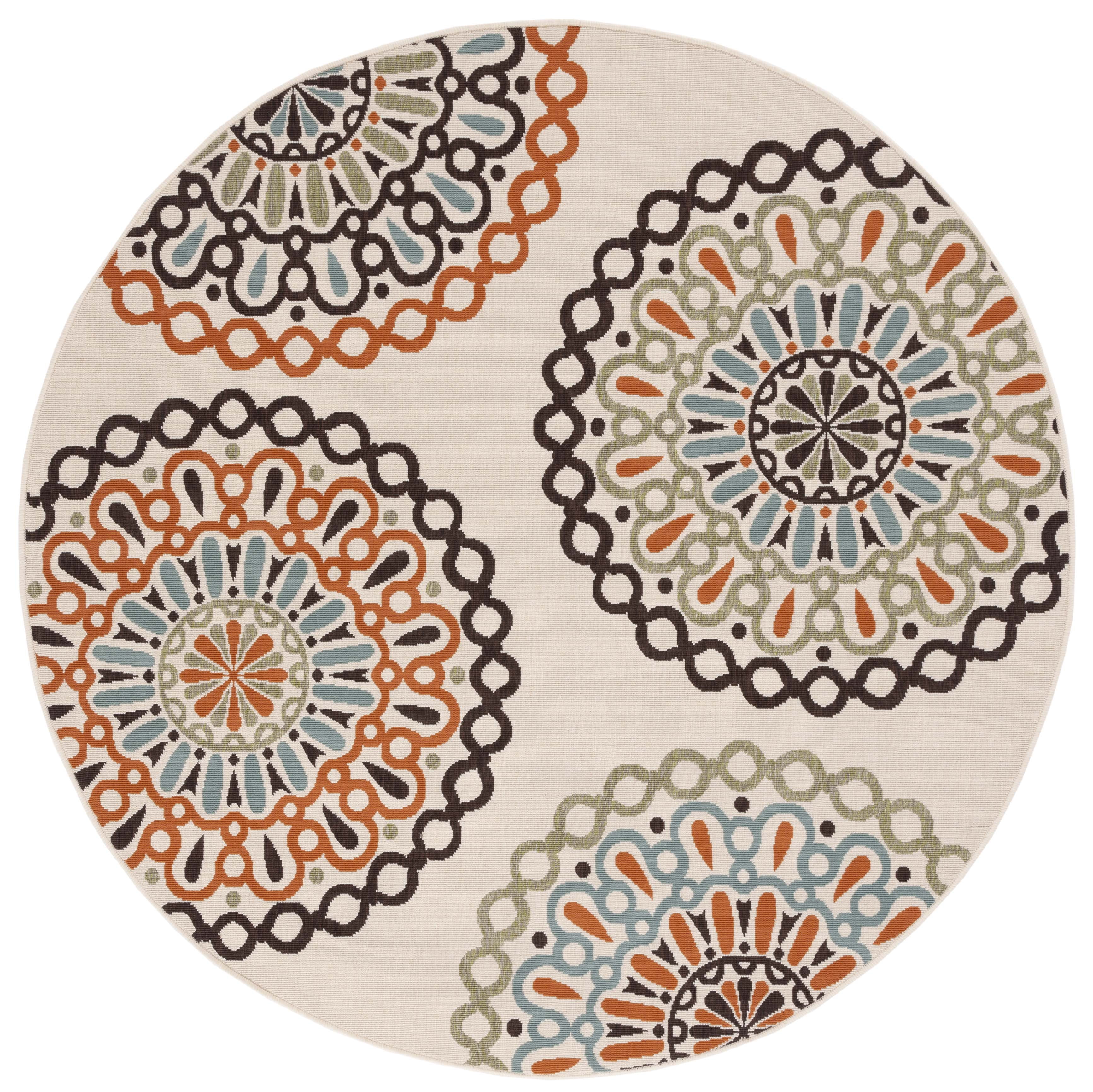 Cream and Terracotta Round Reversible Synthetic Rug
