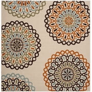 SAFAVIEH Veranda Axum Geometric Indoor/Outdoor Area Rug, Cream/Terracotta, 3' x 3' Square
