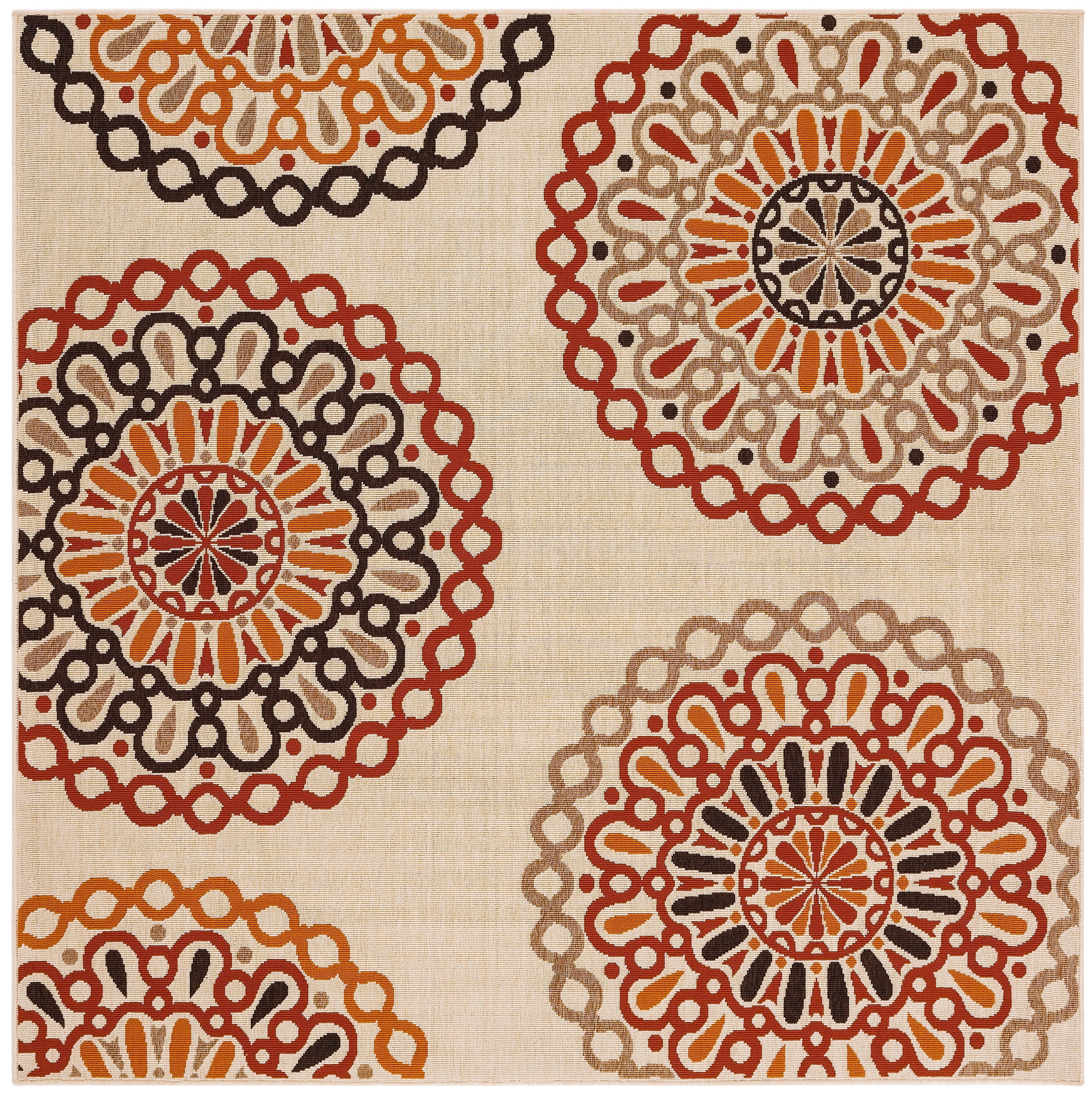 SAFAVIEH Veranda Axum Geometric Indoor/Outdoor Area Rug, Creme/Red, 5'3" x 5'3" Square