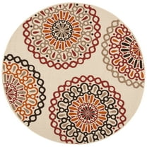 SAFAVIEH Veranda Axum Geometric Indoor/Outdoor Area Rug, Creme/Red, 6'7" x 6'7" Round