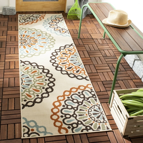 SAFAVIEH Veranda Axum Geometric Indoor/Outdoor Runner Rug, 2'3" x 10', Cream/Terracotta