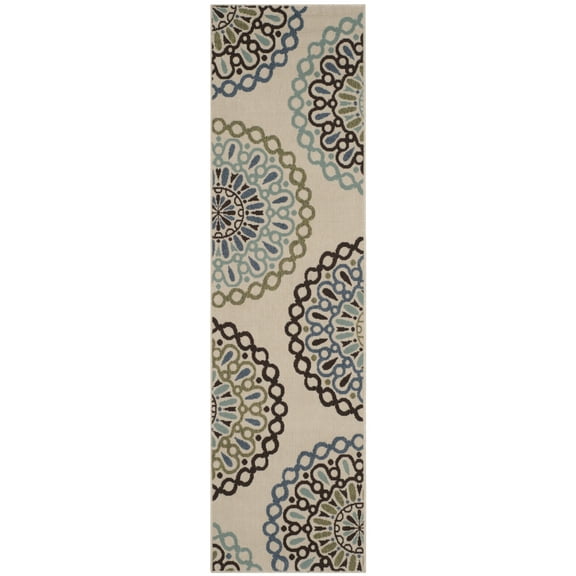 SAFAVIEH Veranda Axum Geometric Indoor/Outdoor Runner Rug, 2'3" x 8', Cream/Blue