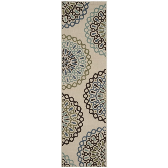 SAFAVIEH Veranda Axum Geometric Indoor/Outdoor Runner Rug, 2'3" x 8', Cream/Blue