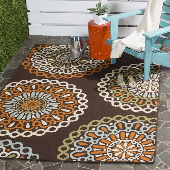 SAFAVIEH Veranda Axum Geometric Indoor/Outdoor Runner Rug, Chocolate/Terracotta, 2'3" x 12'