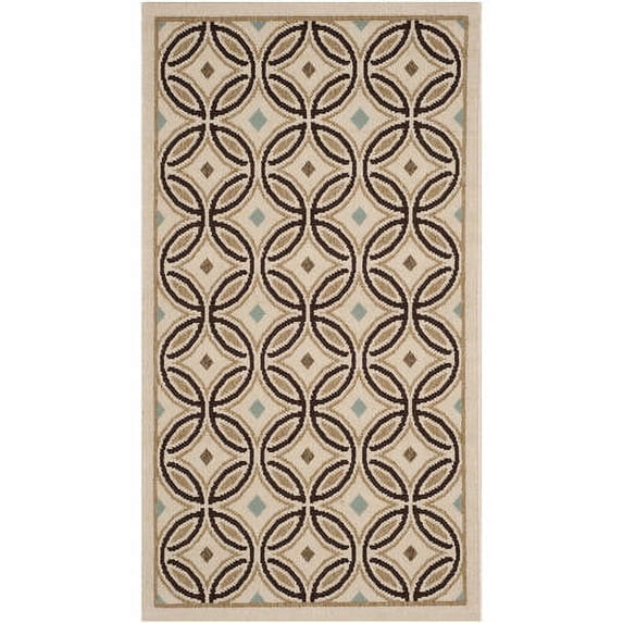 SAFAVIEH Veranda Bayon Geometric Indoor/Outdoor Area Rug, 6'7" x 9'6", Cream/Chocolate