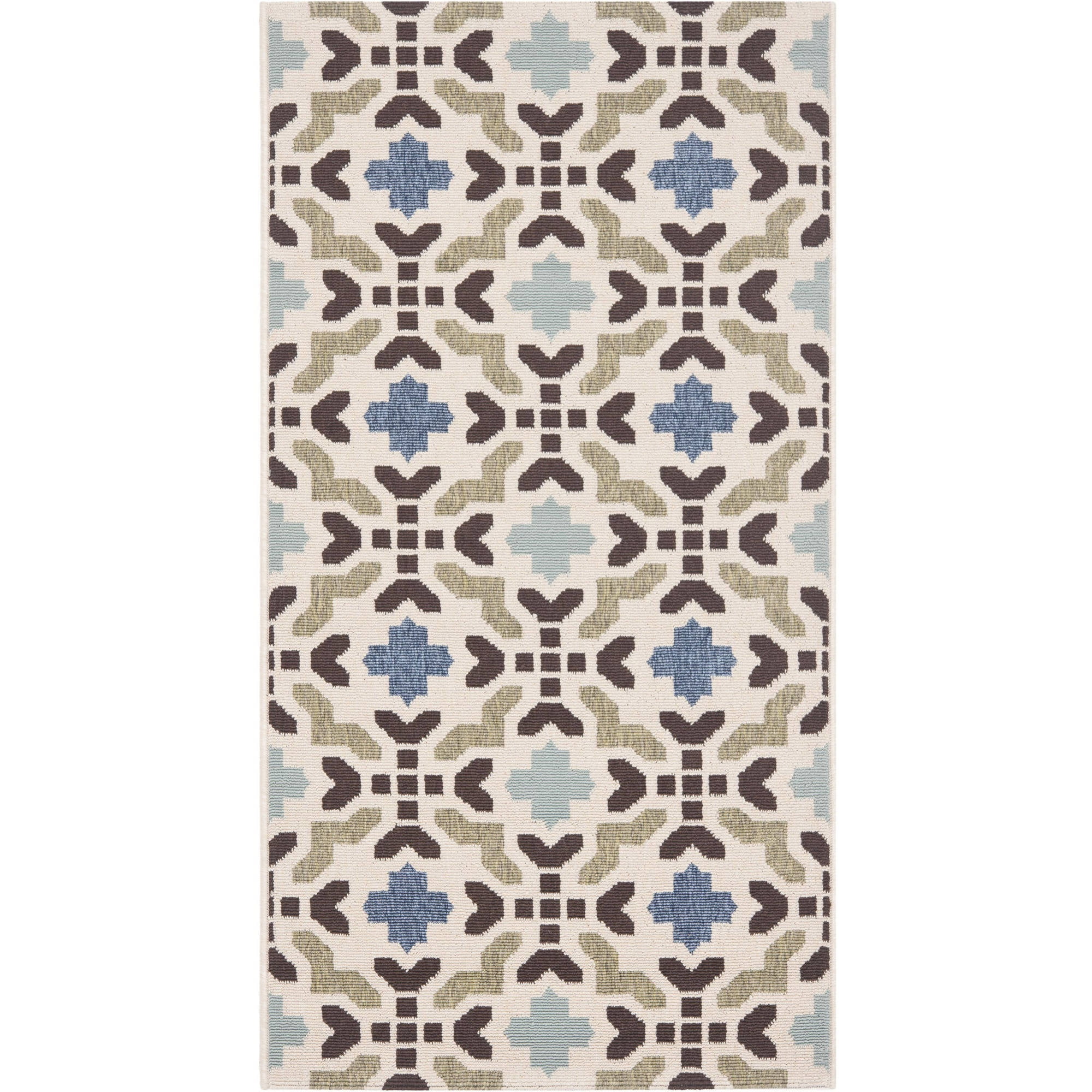 Aqua and Cream Geometric Indoor/Outdoor Area Rug
