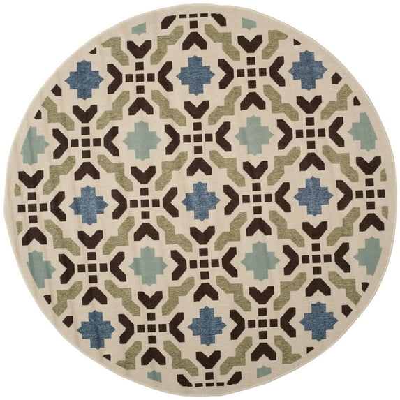 SAFAVIEH Veranda Branson Geometric Indoor/Outdoor Area Rug, 6'7" x 6'7" Round, Cream/Aqua