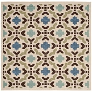 SAFAVIEH Veranda Branson Geometric Indoor/Outdoor Area Rug, 6'7" x 6'7" Square, Cream/Aqua