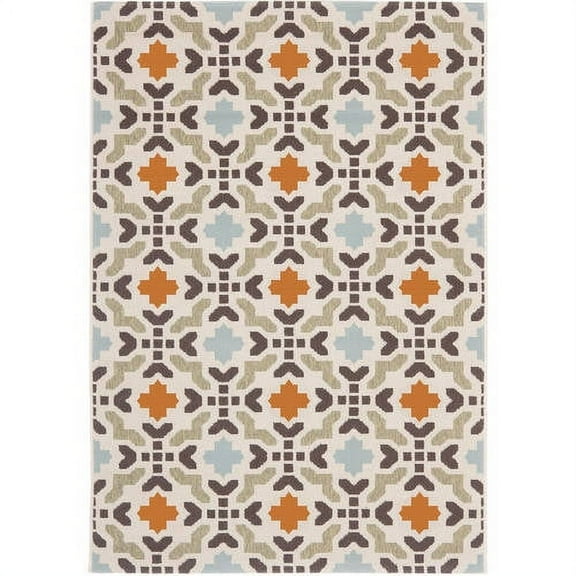 SAFAVIEH Veranda Branson Geometric Indoor/Outdoor Area Rug, 6'7" x 6'7" Square, Cream/Terracotta