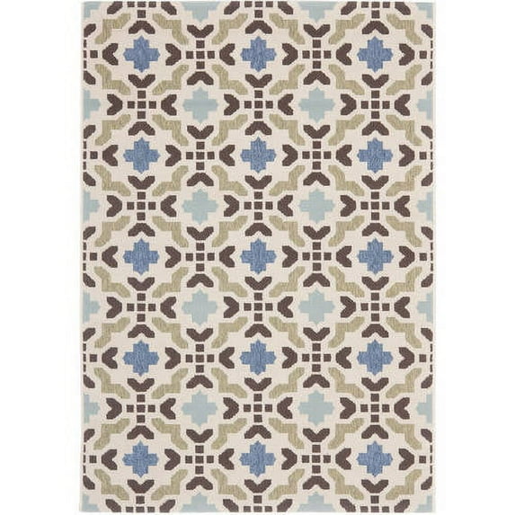SAFAVIEH Veranda Branson Geometric Indoor/Outdoor Area Rug, 6'7" x 9'6", Cream/Aqua