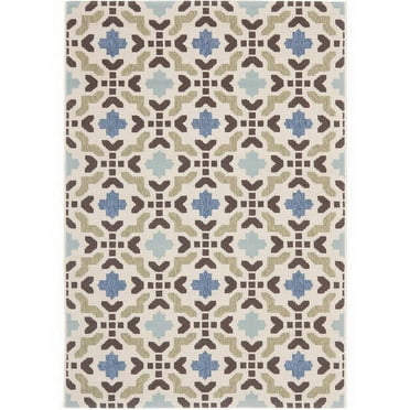 SAFAVIEH Veranda Branson Geometric Indoor/Outdoor Area Rug, 8' x 11'2", Cream/Aqua