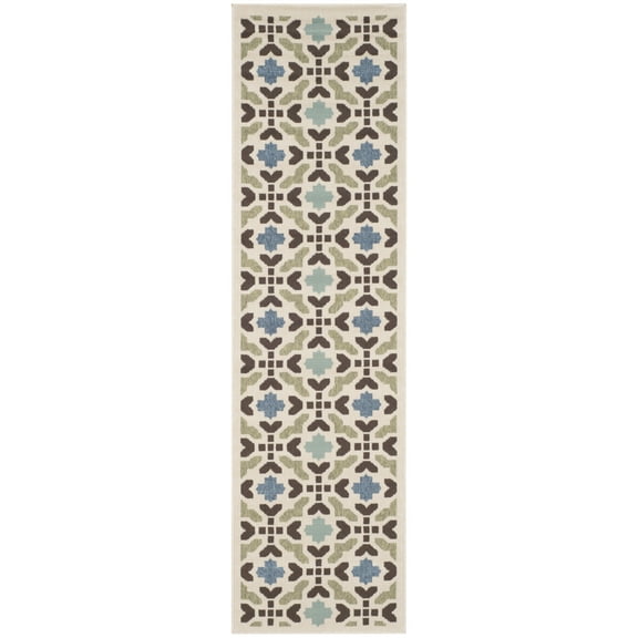 SAFAVIEH Veranda Branson Geometric Indoor/Outdoor Runner Rug, 2'3" x 8', Cream/Aqua