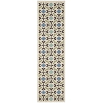 SAFAVIEH Veranda Branson Geometric Indoor/Outdoor Runner Rug, Cream/Aqua, 2'3" x 12'
