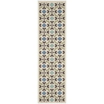 SAFAVIEH Veranda Branson Geometric Indoor/Outdoor Runner Rug, Cream/Aqua, 2'3" x 6'7"