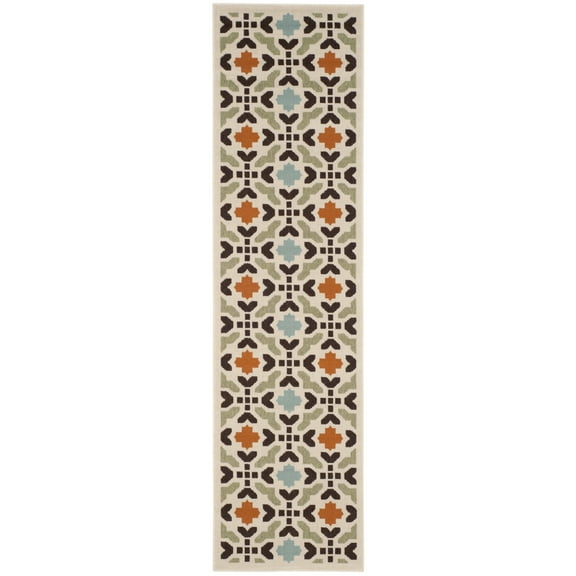 SAFAVIEH Veranda Branson Geometric Indoor/Outdoor Runner Rug, Cream/Terracotta, 2'3" x 10'