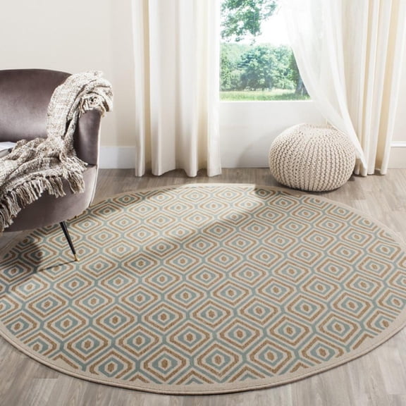 SAFAVIEH Veranda Candis Geometric Indoor/Outdoor Area Rug, 6'7" x 6'7" Round, Cream/Aqua