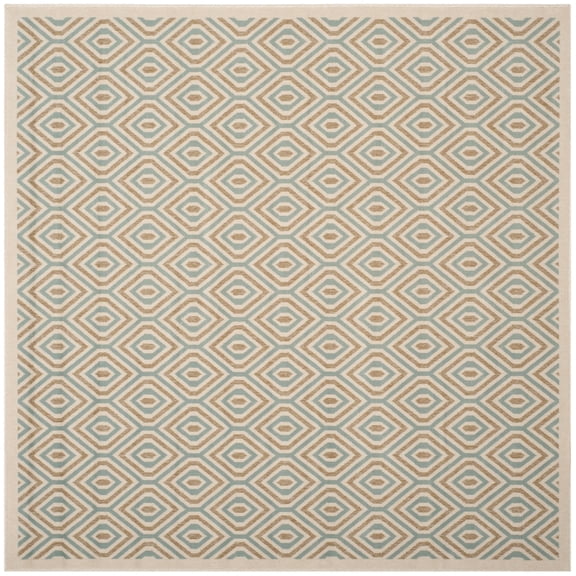 SAFAVIEH Veranda Candis Geometric Indoor/Outdoor Area Rug, 6'7" x 6'7" Square, Cream/Aqua