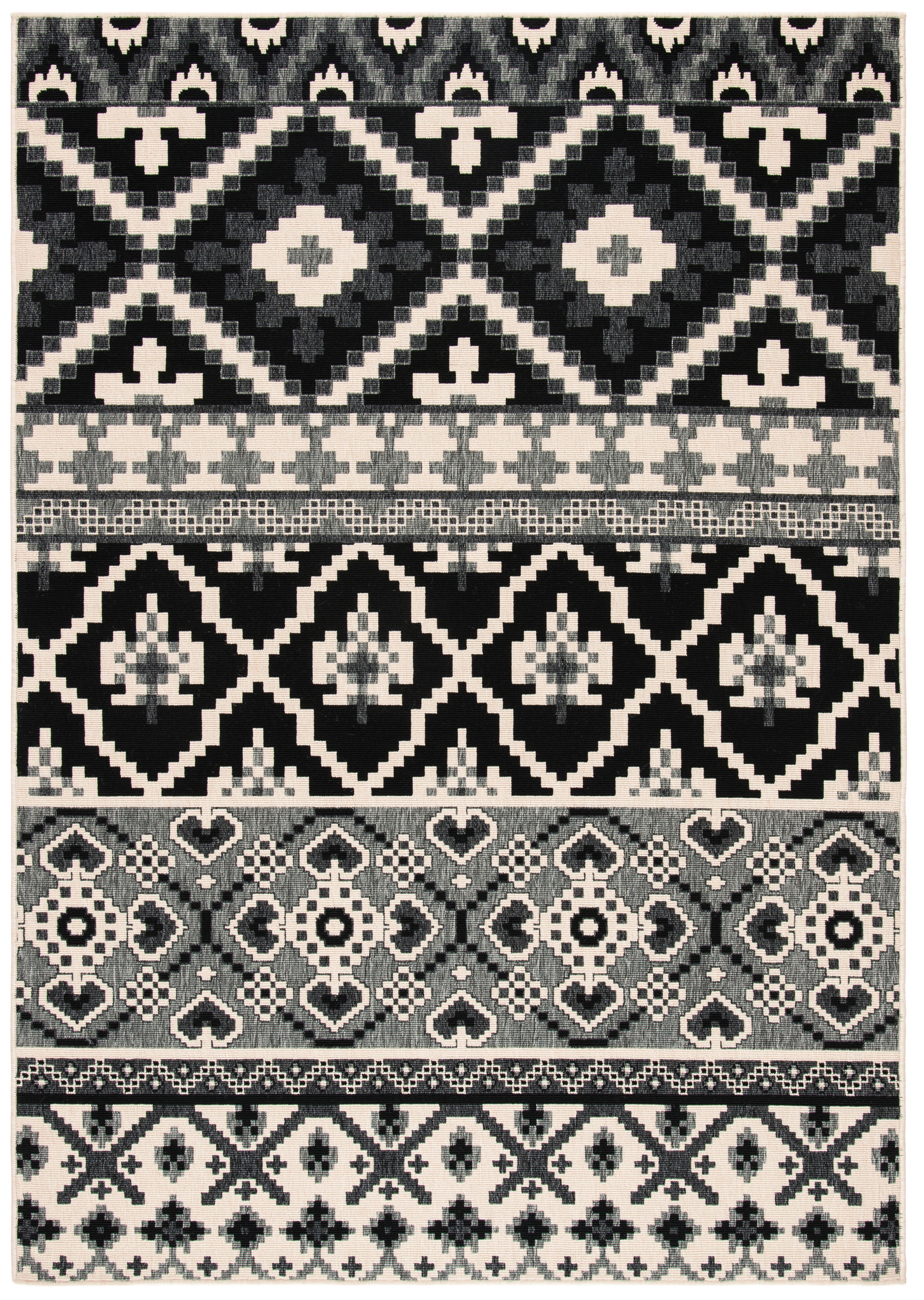 Black and Beige 5' x 7' Synthetic Rectangular Stain-Resistant Rug