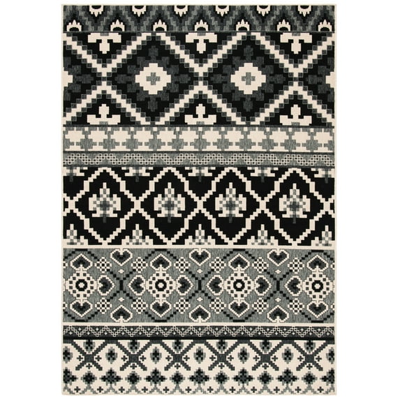 SAFAVIEH Veranda Dogon Geometric Indoor/Outdoor Area Rug, Black/Beige, 2'7" x 5'