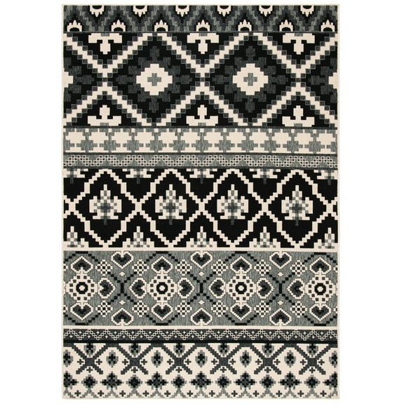 SAFAVIEH Veranda Dogon Geometric Indoor/Outdoor Area Rug, Black/Beige, 2' x 3'7"