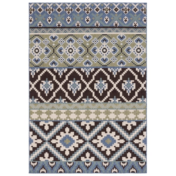 SAFAVIEH Veranda Dogon Geometric Indoor/Outdoor Area Rug, Chocolate/Blue, 2' x 3'7"