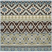 SAFAVIEH Veranda Dogon Geometric Indoor/Outdoor Area Rug, Chocolate/Blue, 3' x 3' Square
