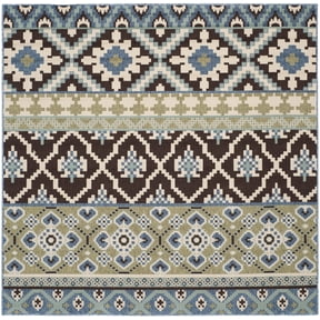 SAFAVIEH Veranda Dogon Geometric Indoor/Outdoor Area Rug, Chocolate/Blue, 3' x 3' Square