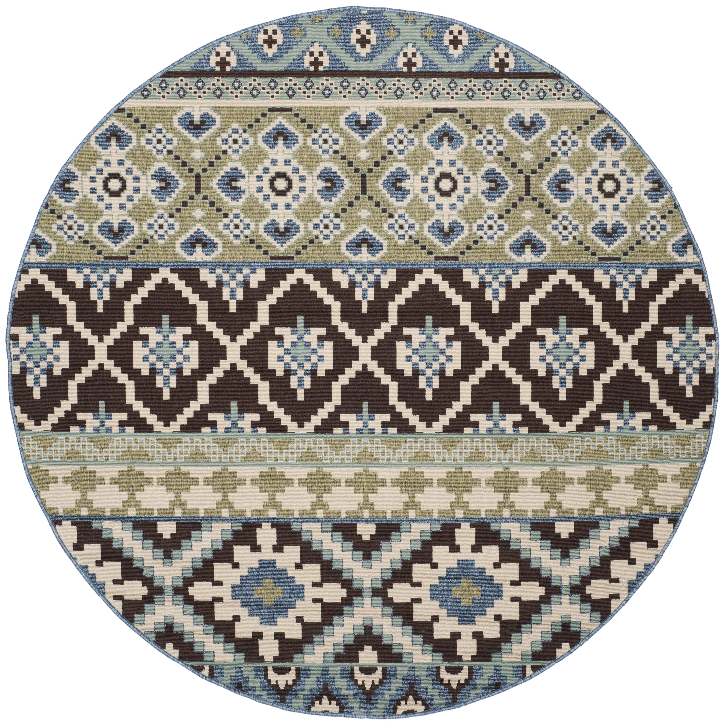 SAFAVIEH Veranda Dogon Geometric Indoor/Outdoor Area Rug, Chocolate/Blue, 5'3" x 5'3" Round