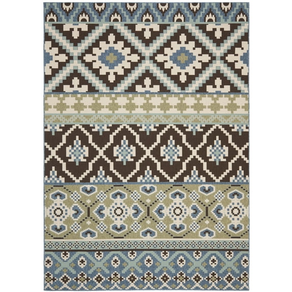 SAFAVIEH Veranda Dogon Geometric Indoor/Outdoor Area Rug, Chocolate/Blue, 8' x 10'