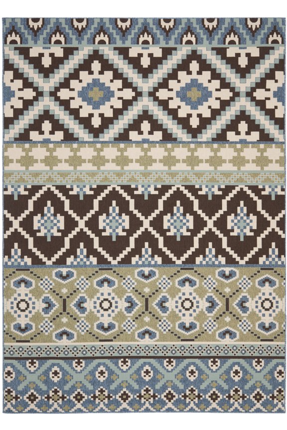 Veranda Dogon Geometric Indoor/Outdoor Area Rug, Chocolate/Blue, 8' x 10'