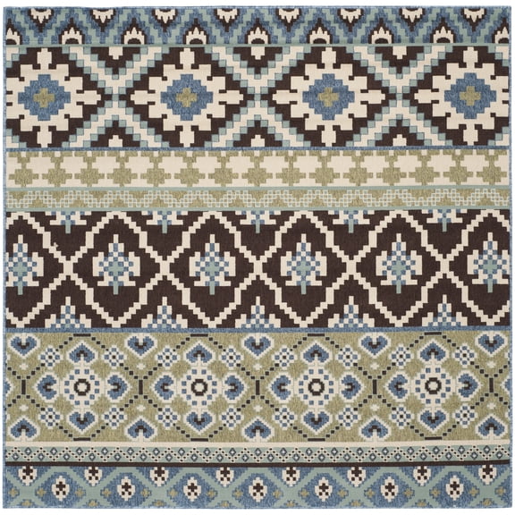 SAFAVIEH Veranda Dogon Geometric Indoor/Outdoor Area Rug, Chocolate/Blue, 8' x 8' Square