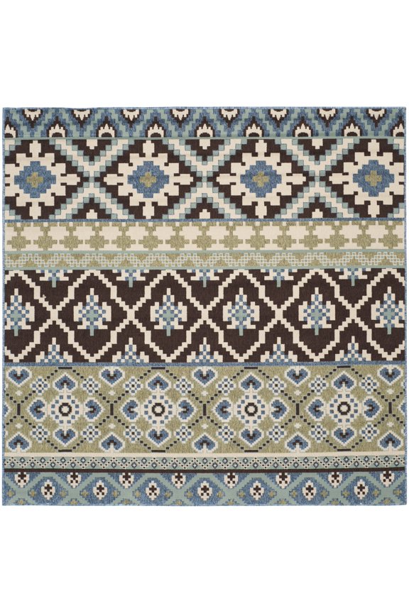Veranda Dogon Geometric Indoor/Outdoor Area Rug, Chocolate/Blue, 8' x 8' Square