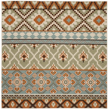 SAFAVIEH Veranda Dogon Geometric Indoor/Outdoor Area Rug, Green/Terracotta, 3' x 3' Square