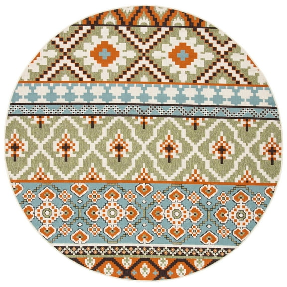 SAFAVIEH Veranda Dogon Geometric Indoor/Outdoor Area Rug, Green/Terracotta, 5'3" x 5'3" Round