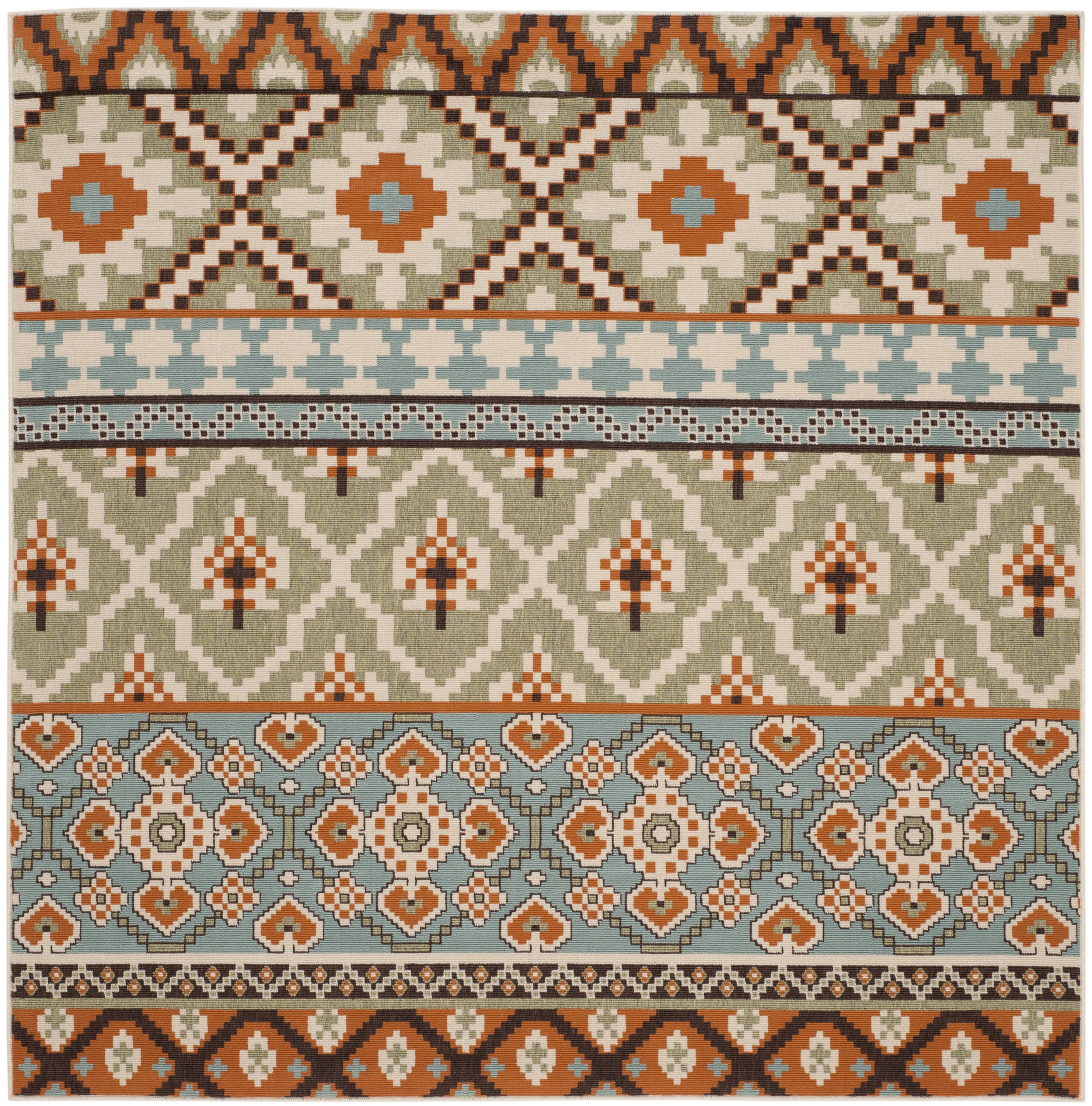 Veranda Green and Terracotta Floral Synthetic 59" Square Rug