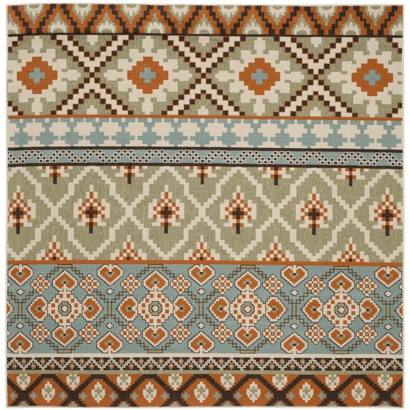 SAFAVIEH Veranda Dogon Geometric Indoor/Outdoor Area Rug, Green/Terracotta, 5'3" x 5'3" Square