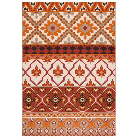 SAFAVIEH Veranda Dogon Geometric Indoor/Outdoor Area Rug, Red/Beige, 2' x 3'7"
