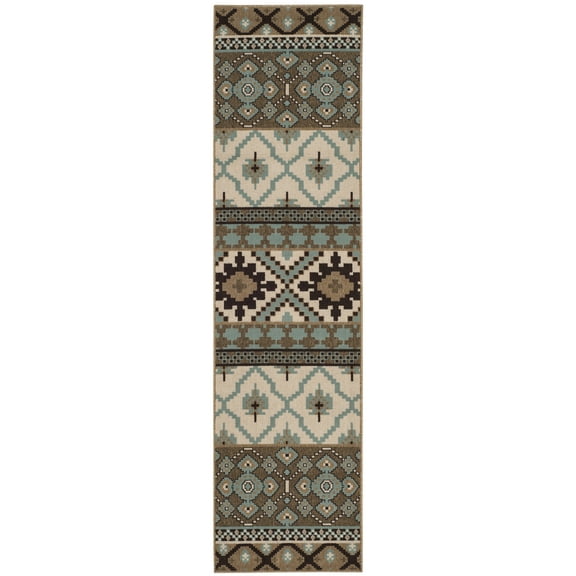 SAFAVIEH Veranda Dogon Geometric Indoor/Outdoor Runner Rug, Creme/Brown, 2'3" x 10'