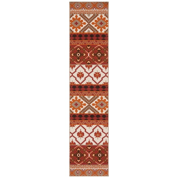 SAFAVIEH Veranda Dogon Geometric Indoor/Outdoor Runner Rug, Red/Beige, 2'3" x 12'