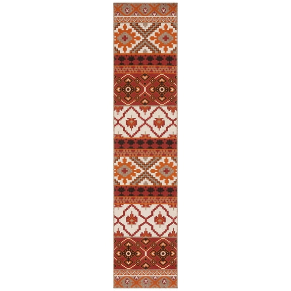 SAFAVIEH Veranda Dogon Geometric Indoor/Outdoor Runner Rug, Red/Beige, 2'3" x 6'