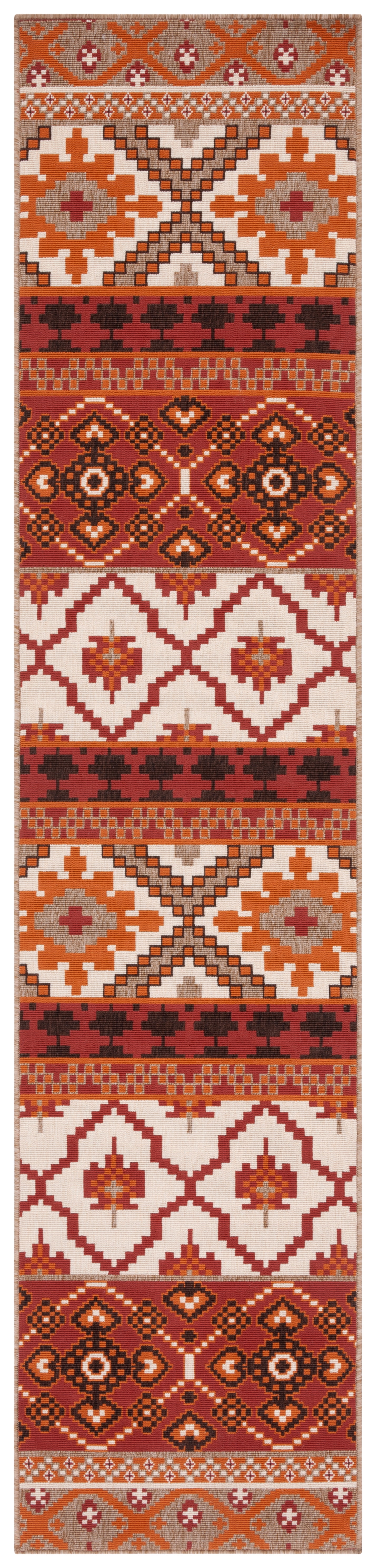 SAFAVIEH Veranda Dogon Geometric Indoor/Outdoor Runner Rug, Red/Beige ...