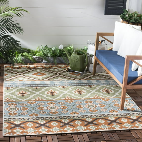 SAFAVIEH Veranda Dogon Southwestern Indoor/Outdoor Area Rug, 2'7" x 5', Green/Terracotta