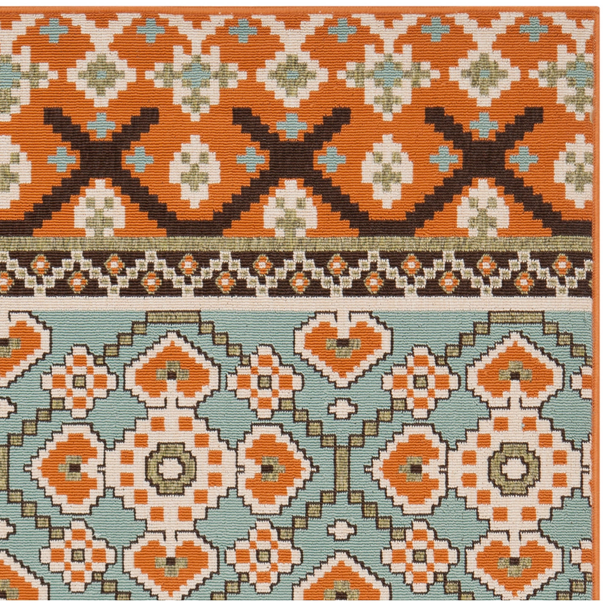 Terracotta & Green Synthetic 5'3" x 7'7" Indoor/Outdoor Area Rug