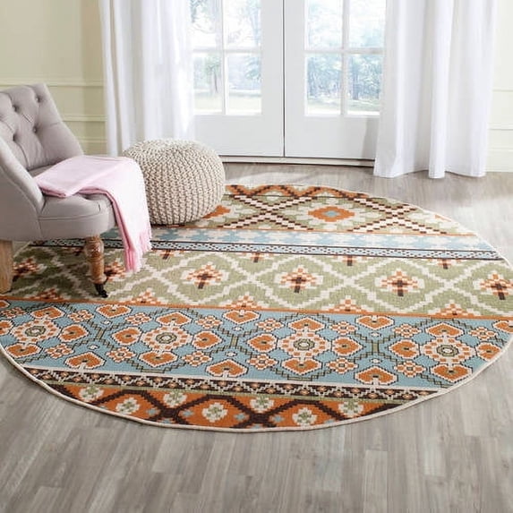 SAFAVIEH Veranda Dogon Southwestern Indoor/Outdoor Area Rug, 6'7" x 6'7" Round, Green/Terracotta