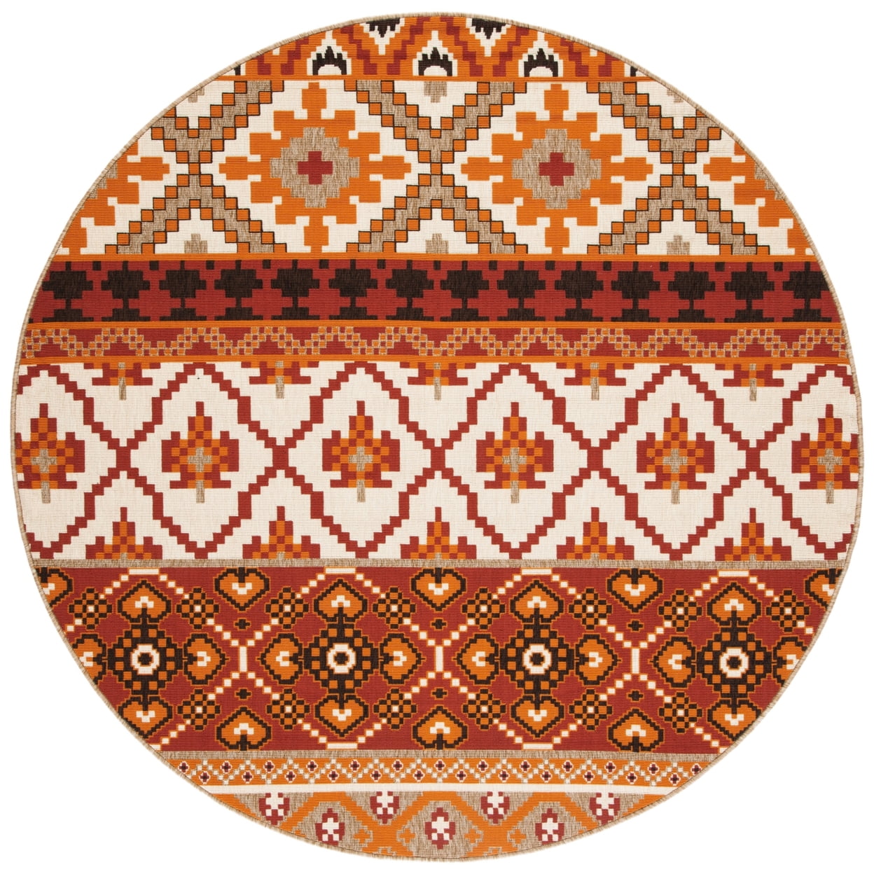 SAFAVIEH Veranda Dogon Southwestern Indoor/Outdoor Area Rug, 6'7" x 6'7" Round, Red/Beige