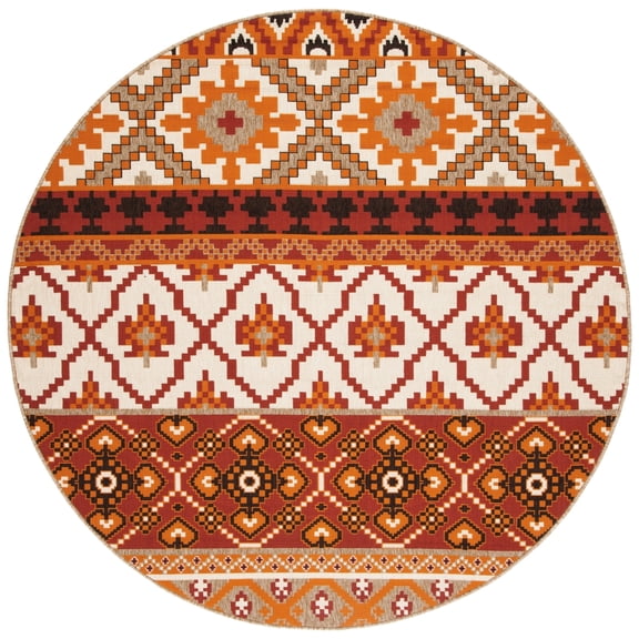 SAFAVIEH Veranda Dogon Southwestern Indoor/Outdoor Area Rug, 6'7" x 6'7" Round, Red/Beige