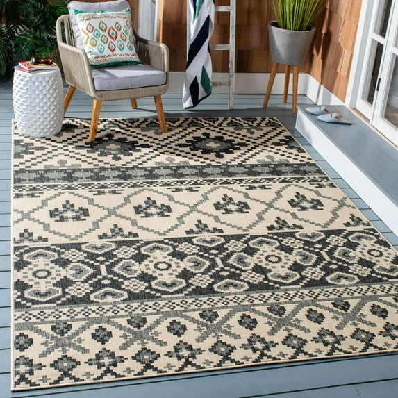 SAFAVIEH Veranda Dogon Southwestern Indoor/Outdoor Area Rug, 6'7" x 6'7" Square, Beige/Grey